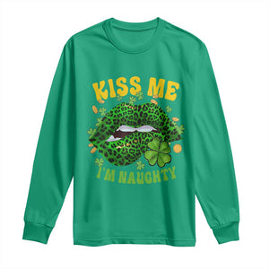 Funny St Patricks Day Long Sleeve Shirt Kiss Me I'm Naughty Irish Women Leopard Biting Lips TS02 Irish Green Print Your Wear