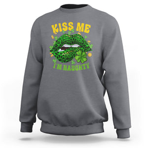 Funny St. Patricks Day Sweatshirt Kiss Me I'm Naughty Irish Women Leopard Biting Lips TS02 Charcoal Printyourwear