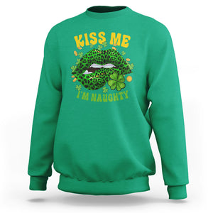 Funny St. Patricks Day Sweatshirt Kiss Me I'm Naughty Irish Women Leopard Biting Lips TS02 Irish Green Printyourwear