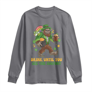 Funny St Patricks Sasquatch Long Sleeve Shirt Drink Until You See The Bigfoot Drinking Squad TS02 Charcoal Print Your Wear