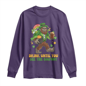 Funny St Patricks Sasquatch Long Sleeve Shirt Drink Until You See The Bigfoot Drinking Squad TS02 Purple Print Your Wear