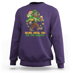 Funny St. Patricks Sasquatch Sweatshirt Drink Until You See The Bigfoot Drinking Squad TS02 Purple Printyourwear