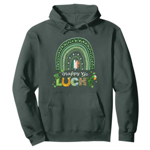 Funny St. Patricks Day Hoodie Happy Go Lucky Shamrock Rainbow TS02 Dark Forest Green Printyourwear