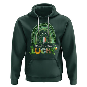 Funny St. Patricks Day Hoodie Happy Go Lucky Shamrock Rainbow TS02 Dark Forest Green Printyourwear