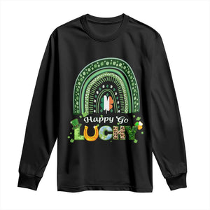 Funny St Patricks Day Long Sleeve Shirt Happy Go Lucky Shamrock Rainbow TS02 Black Print Your Wear