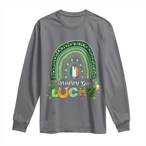 Funny St Patricks Day Long Sleeve Shirt Happy Go Lucky Shamrock Rainbow TS02 Charcoal Print Your Wear