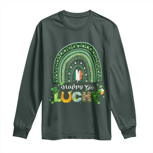 Funny St Patricks Day Long Sleeve Shirt Happy Go Lucky Shamrock Rainbow TS02 Dark Forest Green Print Your Wear