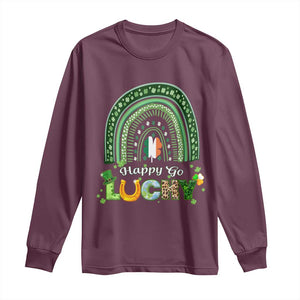 Funny St Patricks Day Long Sleeve Shirt Happy Go Lucky Shamrock Rainbow TS02 Maroon Print Your Wear