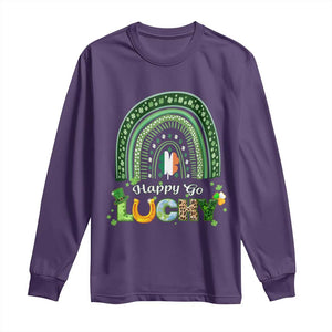 Funny St Patricks Day Long Sleeve Shirt Happy Go Lucky Shamrock Rainbow TS02 Purple Print Your Wear