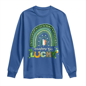 Funny St Patricks Day Long Sleeve Shirt Happy Go Lucky Shamrock Rainbow TS02 Royal Blue Print Your Wear