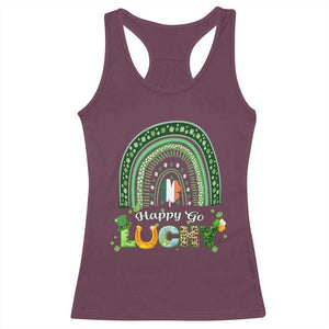 Funny St Patricks Day Racerback Tank Top Happy Go Lucky Shamrock Rainbow TS02 Maroon Print Your Wear
