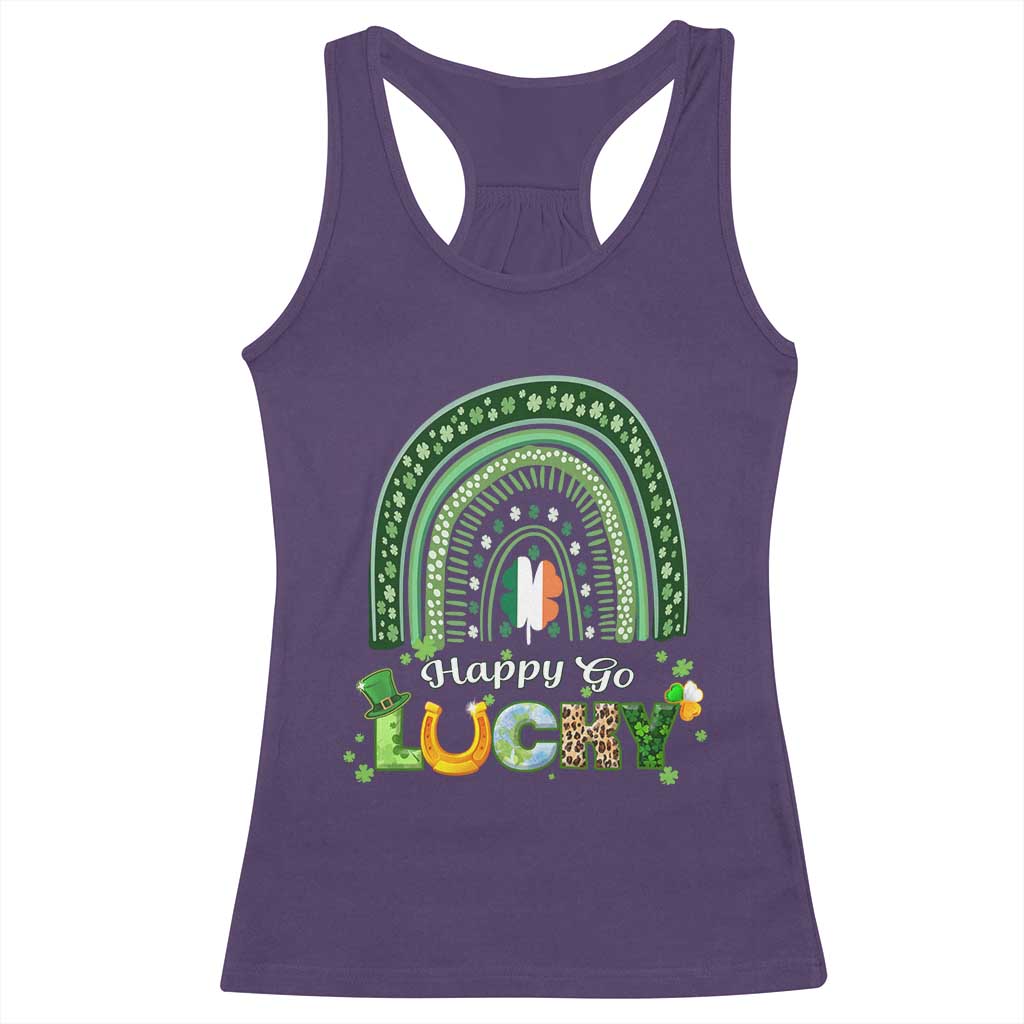 Funny St Patricks Day Racerback Tank Top Happy Go Lucky Shamrock Rainbow TS02 Purple Print Your Wear