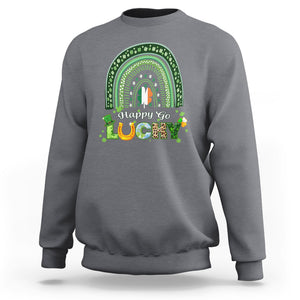 Funny St. Patricks Day Sweatshirt Happy Go Lucky Shamrock Rainbow TS02 Charcoal Printyourwear