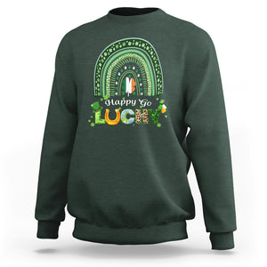 Funny St. Patricks Day Sweatshirt Happy Go Lucky Shamrock Rainbow TS02 Dark Forest Green Printyourwear