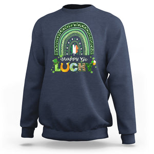 Funny St. Patricks Day Sweatshirt Happy Go Lucky Shamrock Rainbow TS02 Navy Printyourwear