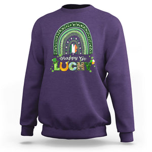 Funny St. Patricks Day Sweatshirt Happy Go Lucky Shamrock Rainbow TS02 Purple Printyourwear