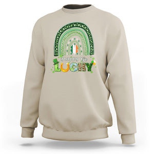 Funny St. Patricks Day Sweatshirt Happy Go Lucky Shamrock Rainbow TS02 Sand Printyourwear