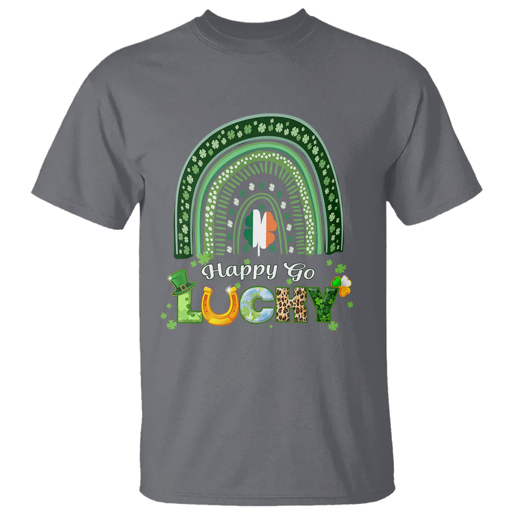 Funny St. Patricks Day T Shirt Happy Go Lucky Shamrock Rainbow TS02 Charcoal Printyourwear