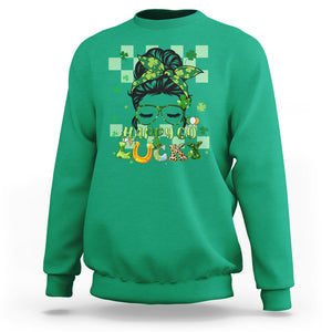 Funny St. Patricks Day Women Sweatshirt Happy Go Lucky Messy Bun with Shamrocks TS02 Irish Green Printyourwear