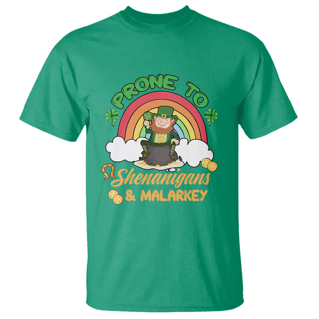 Funny St. Patricks Day T Shirt Prone To Shenanigans and Malarkey Cute Leprechaun Rainbow TS02 Irish Green Printyourwear