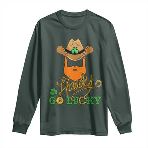 Funny St Patricks Cowboy Long Sleeve Shirt Howdy Go Lucky Irish Western TS02 Dark Forest Green Print Your Wear