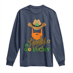 Funny St Patricks Cowboy Long Sleeve Shirt Howdy Go Lucky Irish Western TS02 Navy Print Your Wear