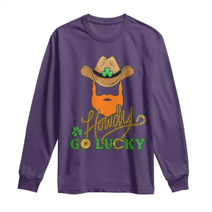 Funny St Patricks Cowboy Long Sleeve Shirt Howdy Go Lucky Irish Western TS02 Purple Print Your Wear