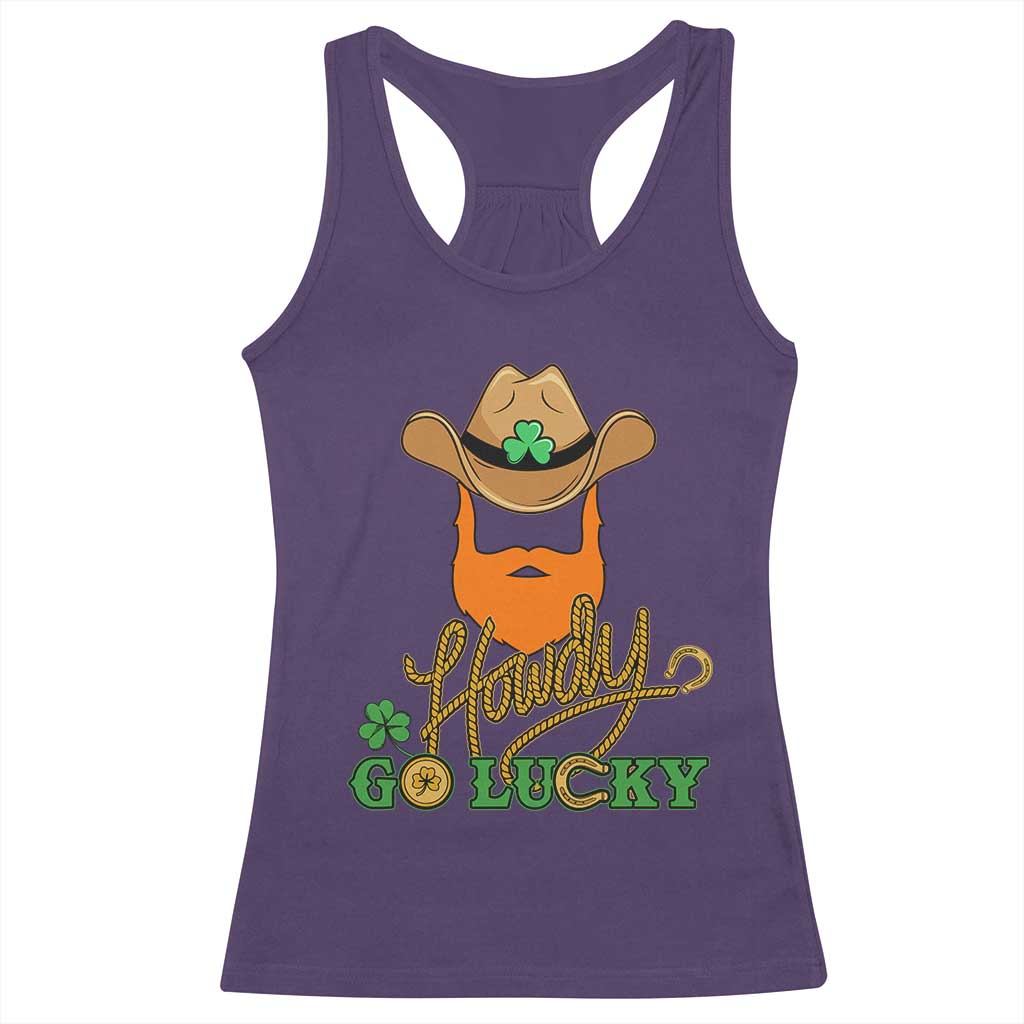 Funny St Patricks Cowboy Racerback Tank Top Howdy Go Lucky Irish Western TS02 Purple Print Your Wear