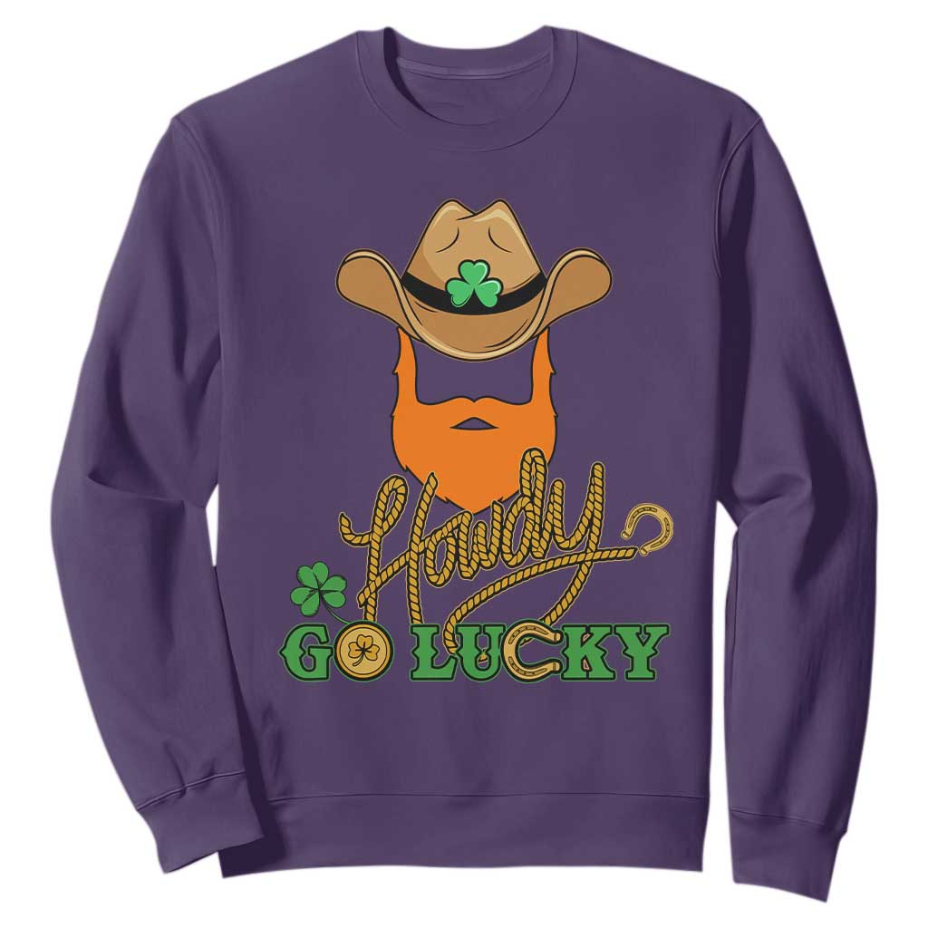 Funny St. Patricks Cowboy Sweatshirt Howdy Go Lucky Irish Western TS02 Purple Printyourwear