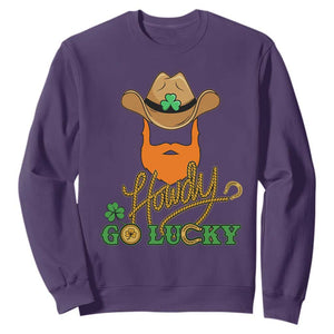 Funny St. Patricks Cowboy Sweatshirt Howdy Go Lucky Irish Western TS02 Purple Printyourwear