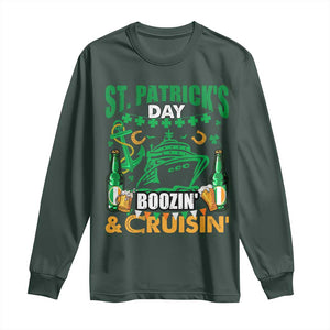 Funny St Patricks Cruise Long Sleeve Shirt Boozin' Cruisin' Drinking Squad Family Group Matching TS02 Dark Forest Green Print Your Wear