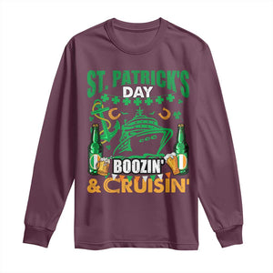 Funny St Patricks Cruise Long Sleeve Shirt Boozin' Cruisin' Drinking Squad Family Group Matching TS02 Maroon Print Your Wear