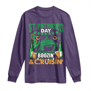 Funny St Patricks Cruise Long Sleeve Shirt Boozin' Cruisin' Drinking Squad Family Group Matching TS02 Purple Print Your Wear