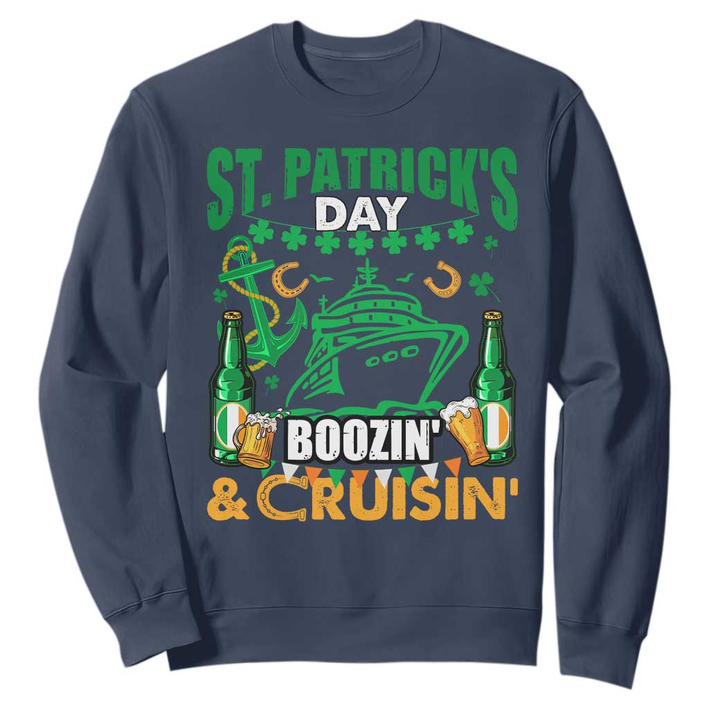 Funny St. Patricks Cruise Sweatshirt Boozin' Cruisin' Drinking Squad Family Group Matching TS02 Navy Printyourwear