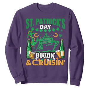 Funny St. Patricks Cruise Sweatshirt Boozin' Cruisin' Drinking Squad Family Group Matching TS02 Purple Printyourwear