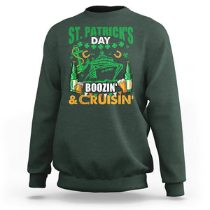 Funny St. Patricks Cruise Sweatshirt Boozin' Cruisin' Drinking Squad Family Group Matching TS02 Dark Forest Green Printyourwear