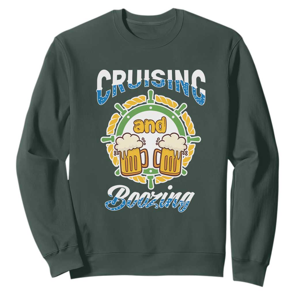 Funny St. Patricks Cruise Sweatshirt Cruising And Boozing Drinking Squad Family Group Matching TS02 Dark Forest Green Printyourwear