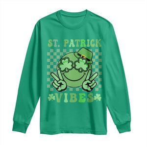 Funny St Patricks Day Long Sleeve Shirt St Patrick Vibes Retro Groovy TS02 Irish Green Print Your Wear