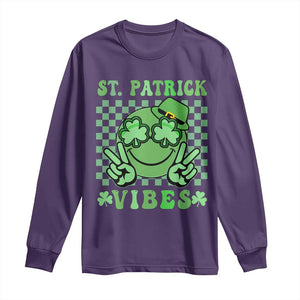 Funny St Patricks Day Long Sleeve Shirt St Patrick Vibes Retro Groovy TS02 Purple Print Your Wear