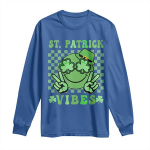 Funny St Patricks Day Long Sleeve Shirt St Patrick Vibes Retro Groovy TS02 Royal Blue Print Your Wear