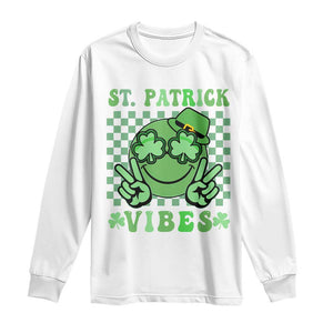 Funny St Patricks Day Long Sleeve Shirt St Patrick Vibes Retro Groovy TS02 White Print Your Wear