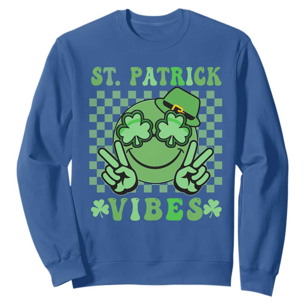 Funny St. Patricks Day Sweatshirt St Patrick Vibes Retro Groovy TS02 Royal Blue Printyourwear