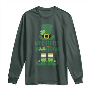 Cute St Patricks Day Long Sleeve Shirt Wee Little Hooligan Leprechaun for Boy Kids TS02 Dark Forest Green Print Your Wear