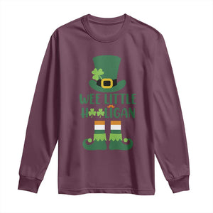 Cute St Patricks Day Long Sleeve Shirt Wee Little Hooligan Leprechaun for Boy Kids TS02 Maroon Print Your Wear