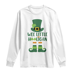 Cute St Patricks Day Long Sleeve Shirt Wee Little Hooligan Leprechaun for Boy Kids TS02 White Print Your Wear