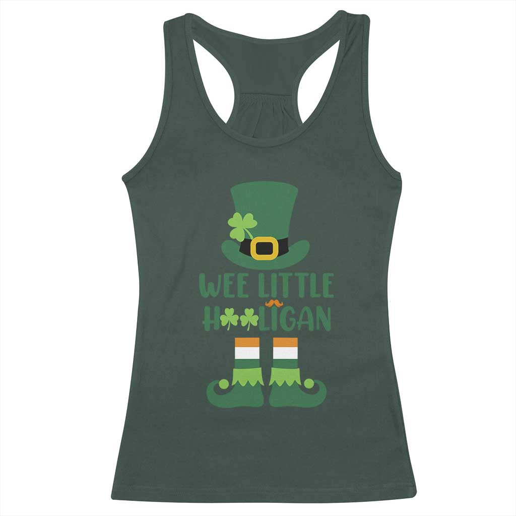 Cute St Patricks Day Racerback Tank Top Wee Little Hooligan Leprechaun for Boy Kids TS02 Dark Forest Green Print Your Wear