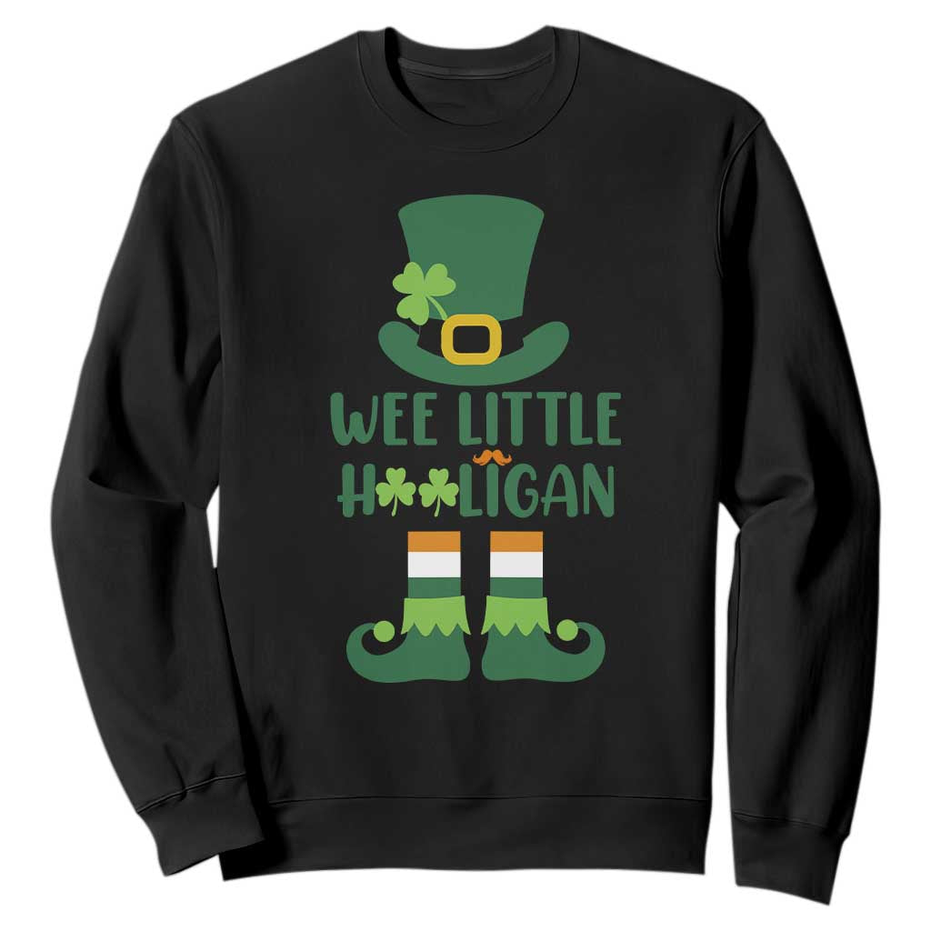 Cute St. Patricks Day Sweatshirt Wee Little Hooligan Leprechaun for Boy Kids TS02 Black Printyourwear