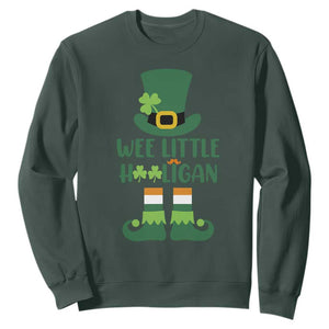 Cute St. Patricks Day Sweatshirt Wee Little Hooligan Leprechaun for Boy Kids TS02 Dark Forest Green Printyourwear