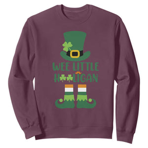 Cute St. Patricks Day Sweatshirt Wee Little Hooligan Leprechaun for Boy Kids TS02 Maroon Printyourwear