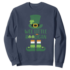 Cute St. Patricks Day Sweatshirt Wee Little Hooligan Leprechaun for Boy Kids TS02 Navy Printyourwear